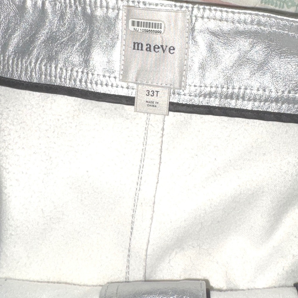 Maeve‎ Anthro The Ettie Highrise Wide Leg Crop Faux leather metallic pants 33T - Picture 12 of 13
